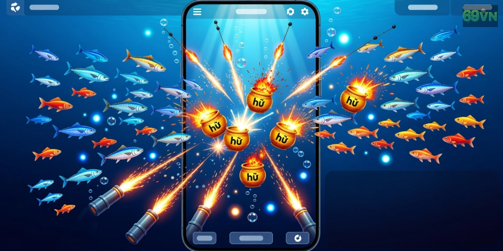 Hình ảnh giao diện bắn cá nổ hũ 69vn pro với hiệu ứng jackpot nổ tung