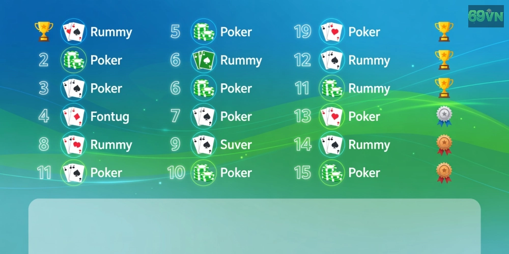 Bảng xếp hạng chi tiết top 15 game bài đổi thưởng uy tín nhất trên 69vn năm 2025.