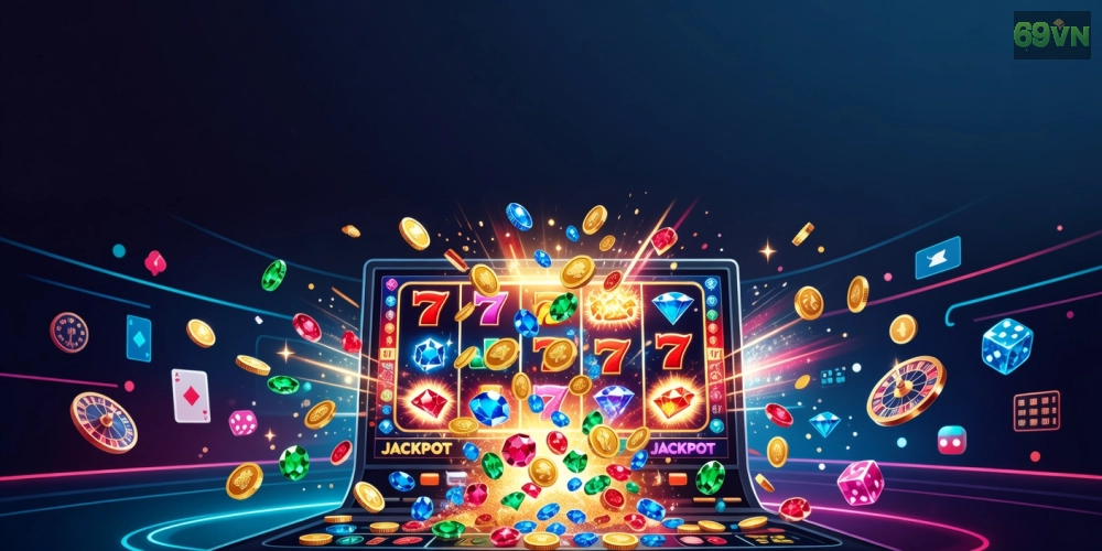 Khái niệm nổ hũ vip 69vn được minh họa qua giao diện game hiện đại và phần thưởng hấp dẫn