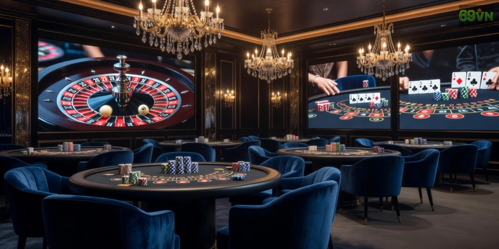 Hình ảnh nổi bật về câu lạc bộ casino 69vn hoàng gia với các trò chơi cao cấp